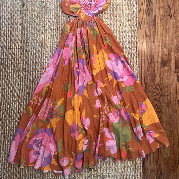FARM Rio Orange Maxi Dress with Pink & Yellow Floral Print - Picture 3 of 7